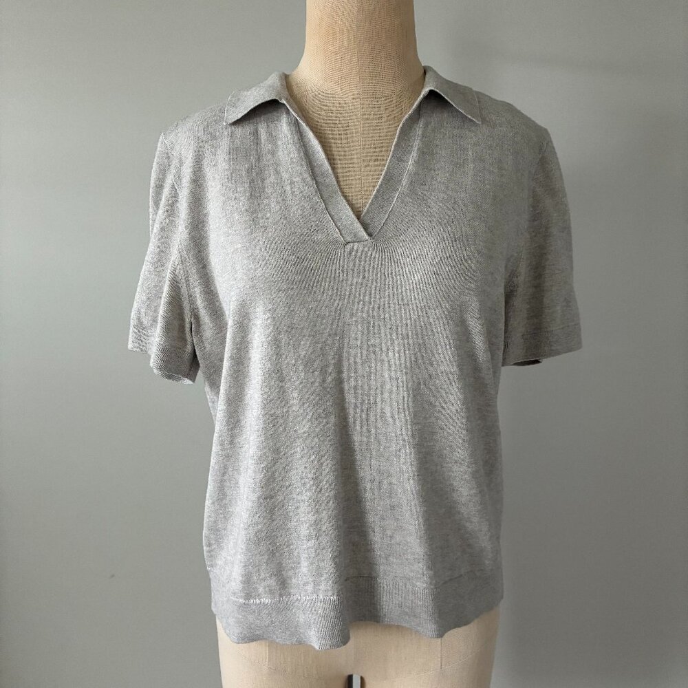 J. Crew Light Grey Cashmere Blend Polo Short Sleeve V-Neck Sweater